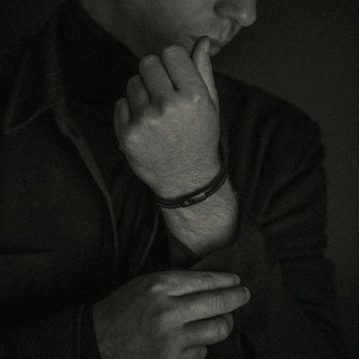 Steel and Barnett - Denby "Black Edition" - Black Braided Leather Double Stack Bracelet - Medium