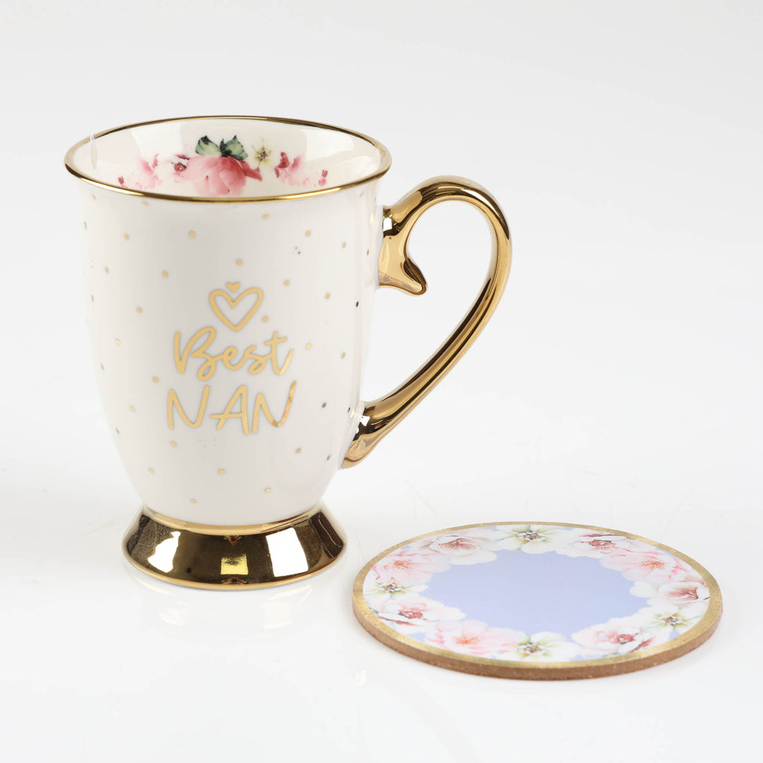 Best Nan - Inside and Out Lilac Floral Footed Mug Set
