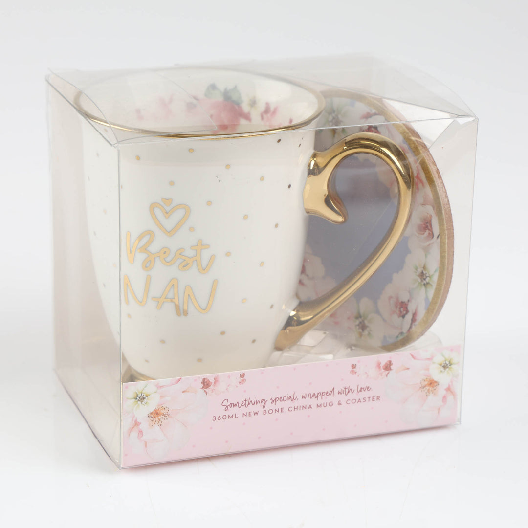 Best Nan - Inside and Out Lilac Floral Footed Mug Set