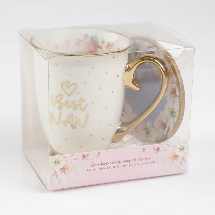 Best Nan - Inside and Out Lilac Floral Footed Mug Set