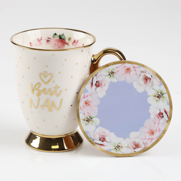 Best Nan - Inside and Out Lilac Floral Footed Mug Set