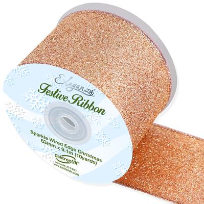 Gold Sparkle Glitter Ribbon Wired Edge - 6.3cm 