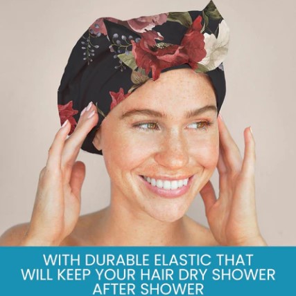 Bluhen Black Floral Shower Cap