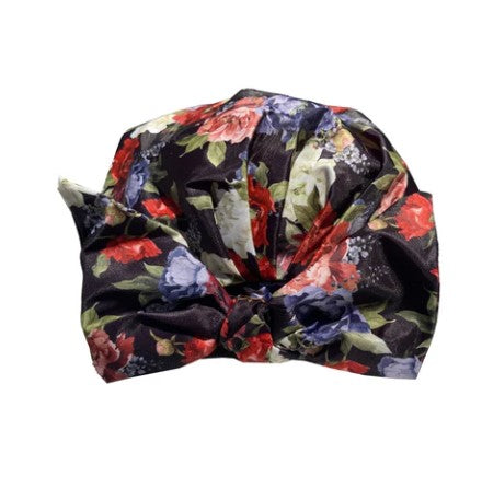 Bluhen Black Floral Shower Cap