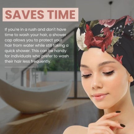 Bluhen Black Floral Shower Cap
