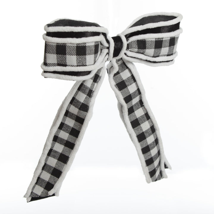 Black and White Check Christmas Bow with Fur Trim