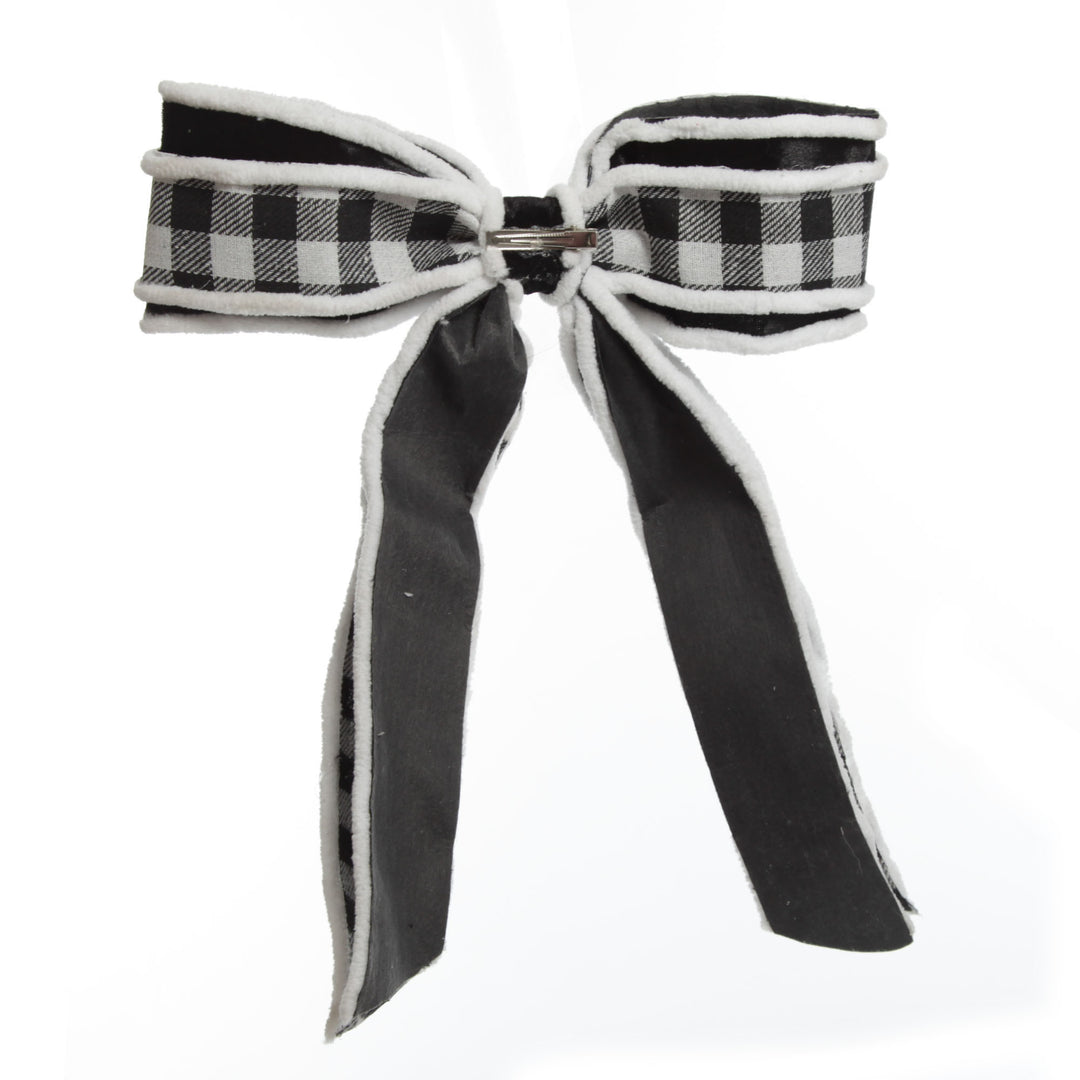 Black and White Check Christmas Bow with Fur Trim