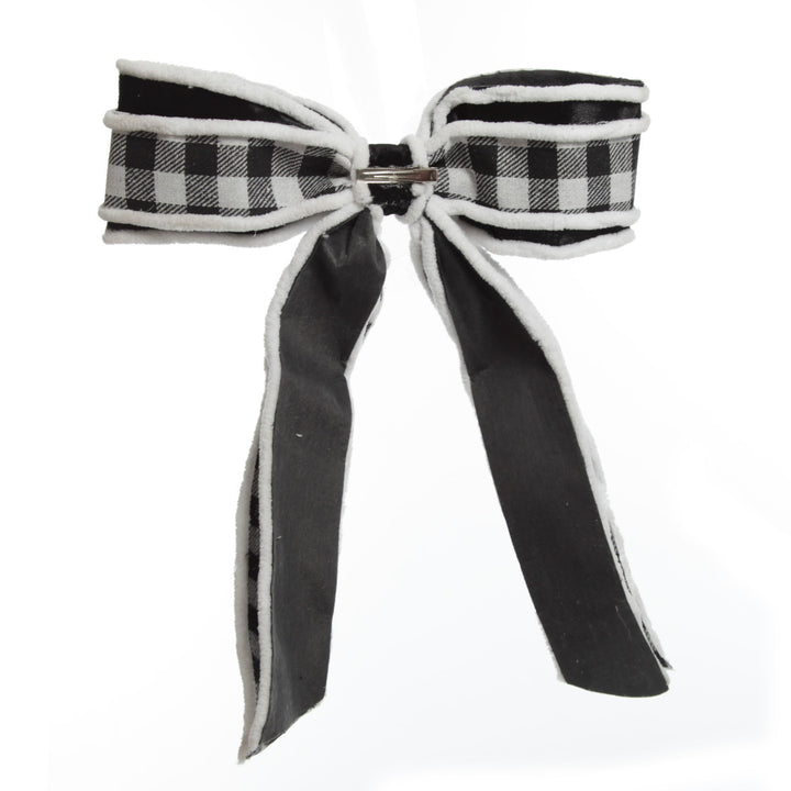 Black and White Check Christmas Bow with Fur Trim