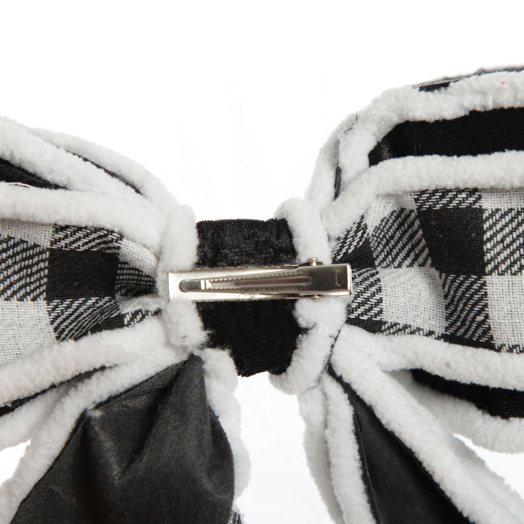 Black and White Check Christmas Bow with Fur Trim