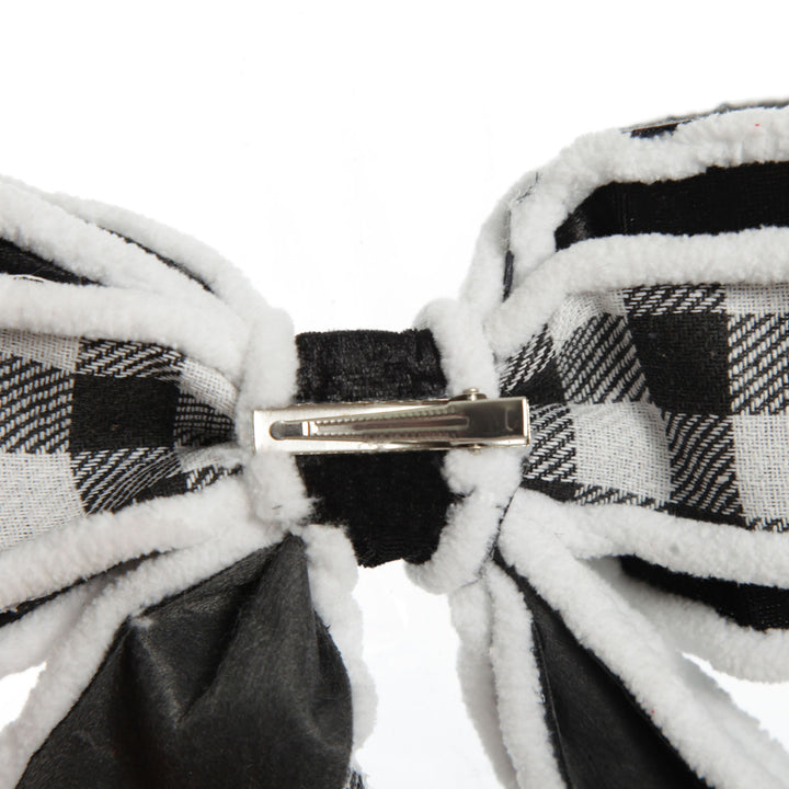Black and White Check Christmas Bow with Fur Trim