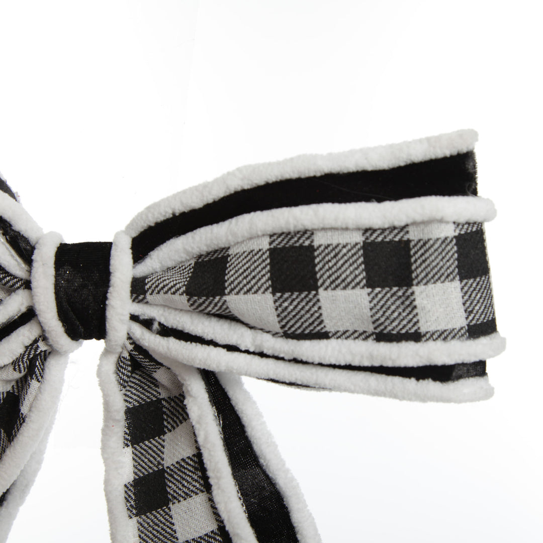 Black and White Check Christmas Bow with Fur Trim