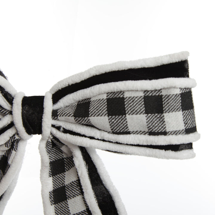 Black and White Check Christmas Bow with Fur Trim