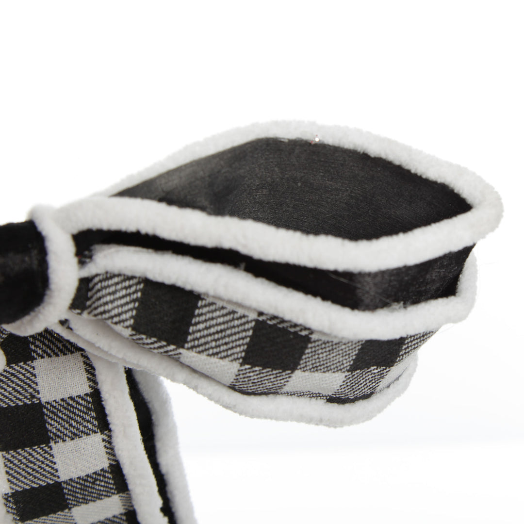 Black and White Check Christmas Bow with Fur Trim