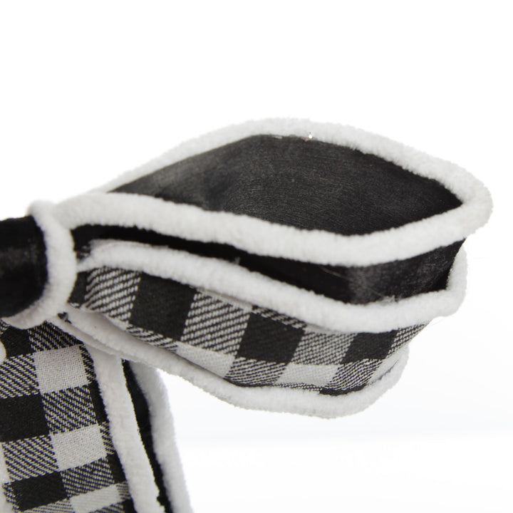 Black and White Check Christmas Bow with Fur Trim