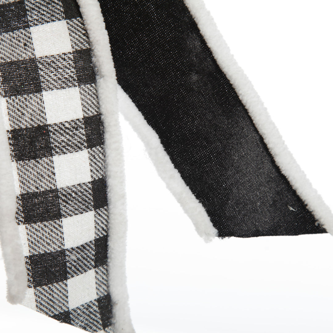 Black and White Check Christmas Bow with Fur Trim