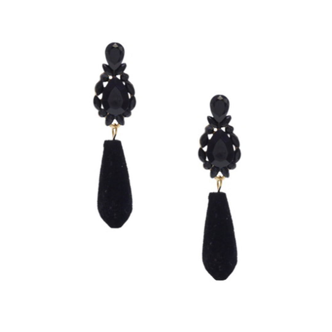 Black Beaded Tear Drop Earrings