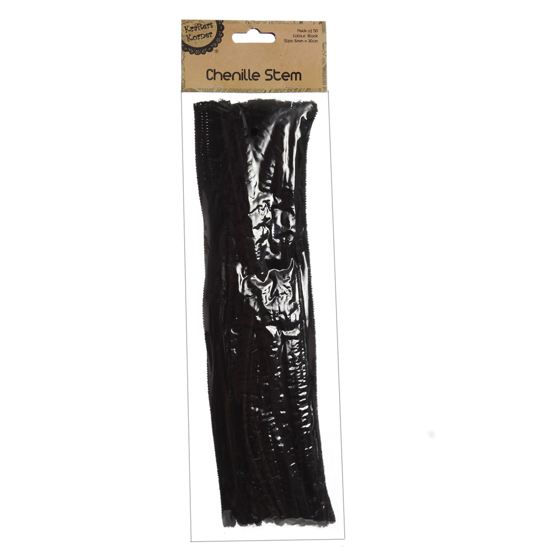 Black Chenille Stem Pipe Cleaners - Pack of 50
