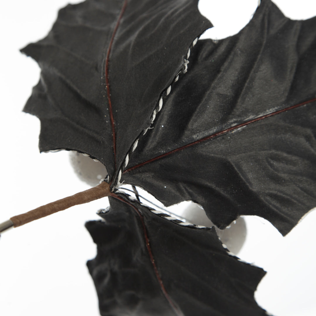 Black Christmas Holly Leaf Clip with Twine Trim