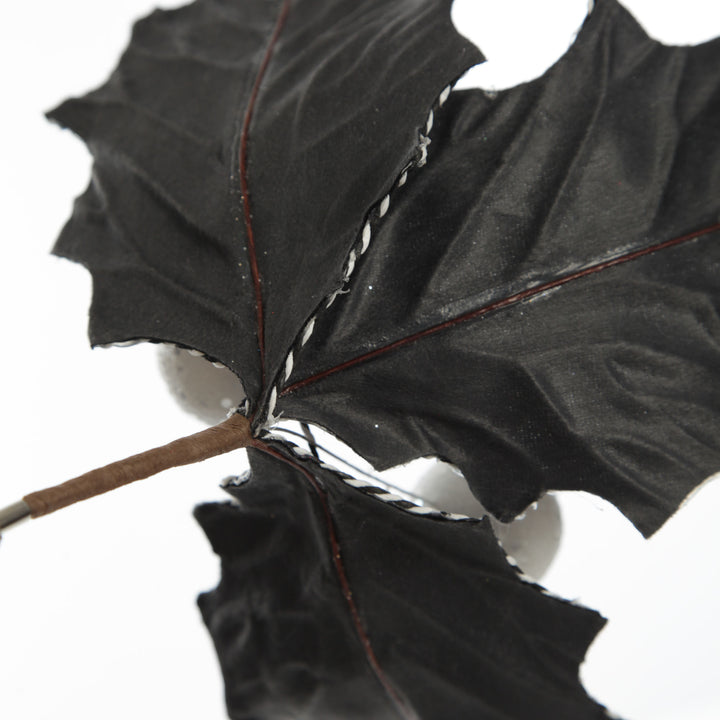 Black Christmas Holly Leaf Clip with Twine Trim