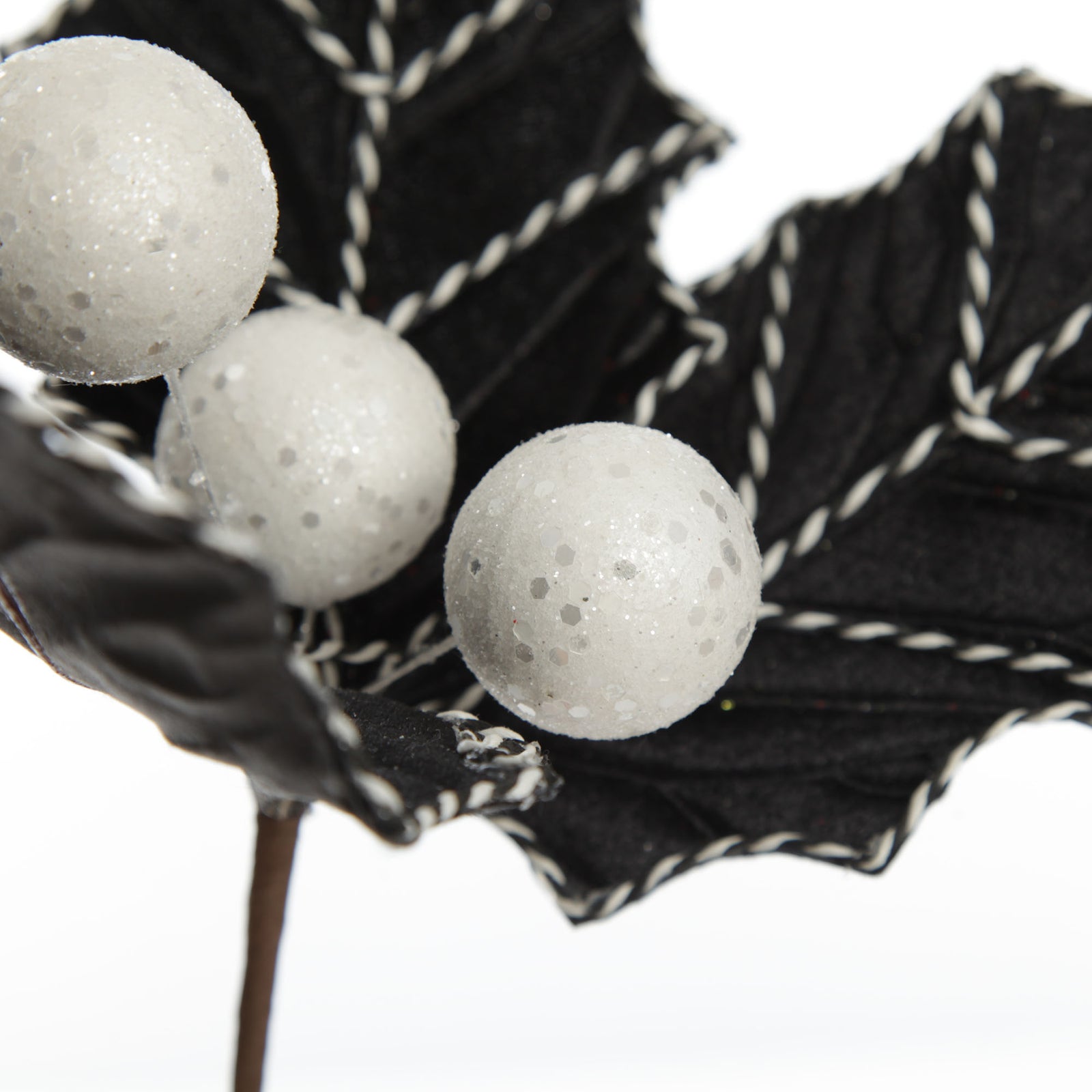 Black Christmas Holly Leaf Clip with Twine Trim