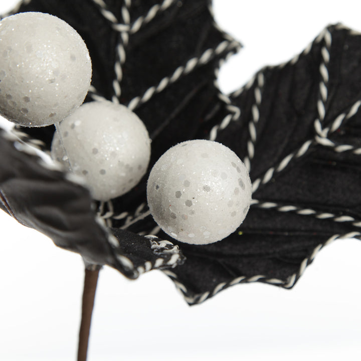 Black Christmas Holly Leaf Clip with Twine Trim