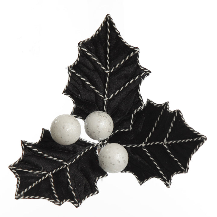 Black Christmas Holly Leaf Clip with Twine Trim