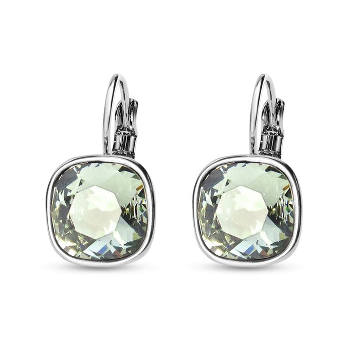 Black Diamond Swarovski Square Stone in Rhodium - French Clip Earrings