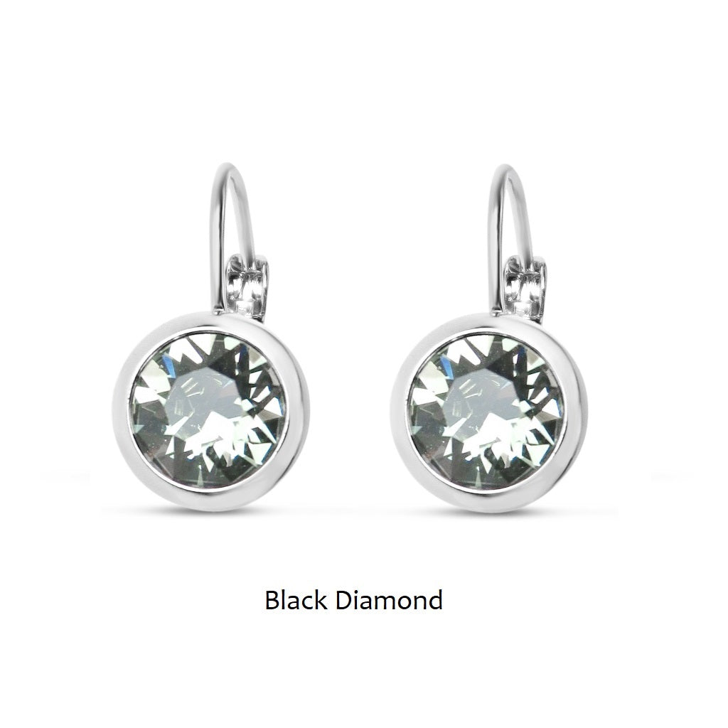 Black Diamond Swarovski Stone in Rhodium - French Clip Earrings