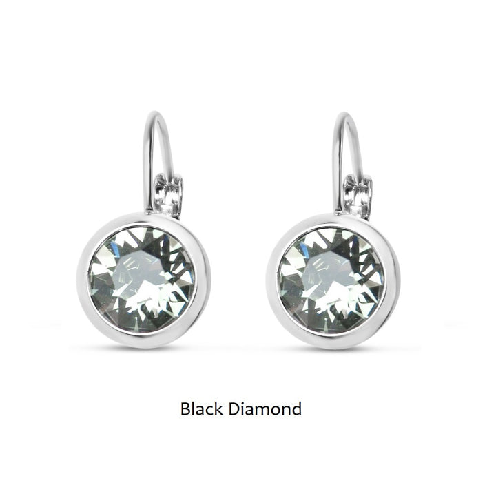 Black Diamond Swarovski Stone in Rhodium - French Clip Earrings