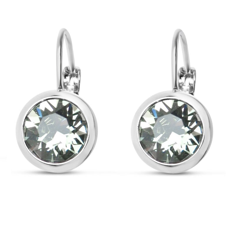 Black Diamond Swarovski Stone in Rhodium - French Clip Earrings