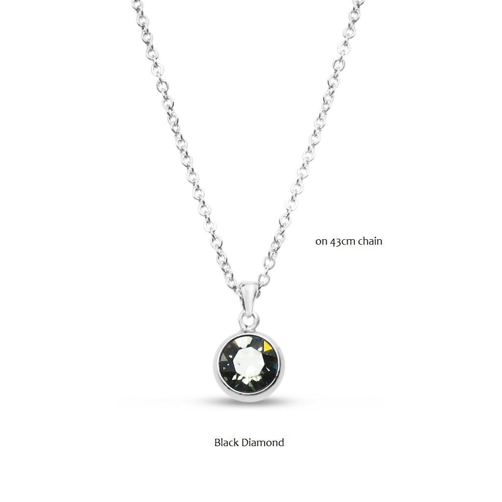 Black Diamond Swarovski Stone in Rhodium - Chain Necklace