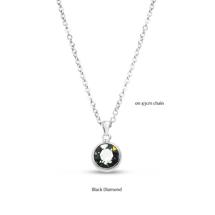 Black Diamond Swarovski Stone in Rhodium - Chain Necklace