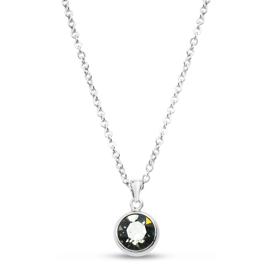 Black Diamond Swarovski Stone in Rhodium - Chain Necklace