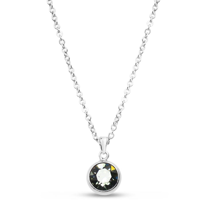 Black Diamond Swarovski Stone in Rhodium - Chain Necklace