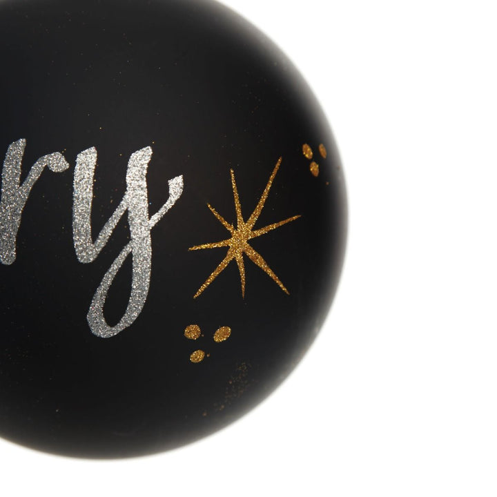 NZ Silver Fern Black Glass Personalised Christmas Bauble