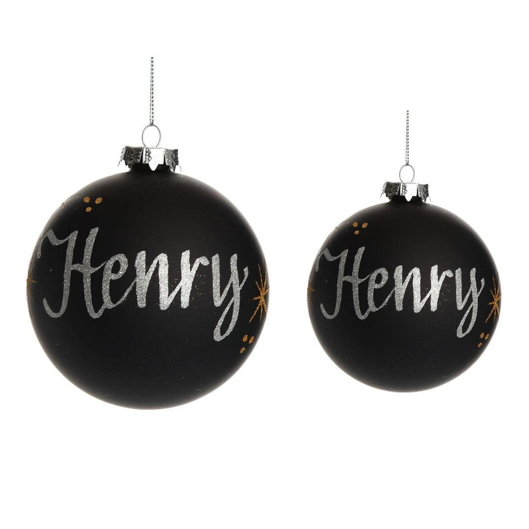 NZ Silver Fern Black Glass Personalised Christmas Bauble