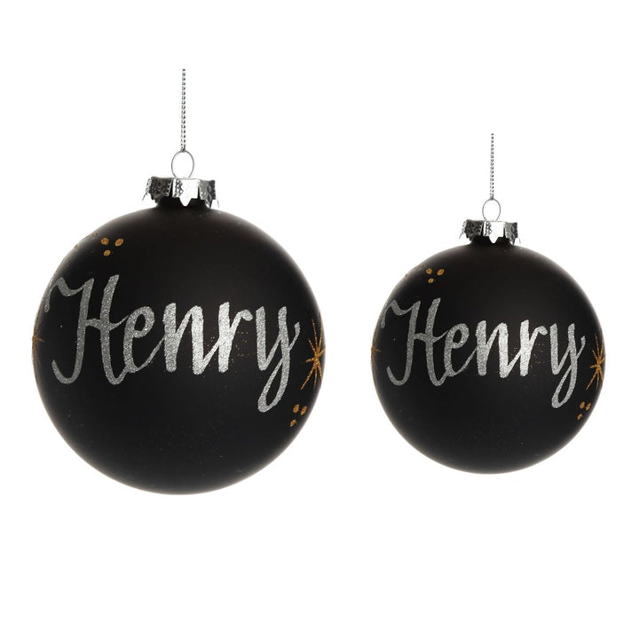 NZ Silver Fern Black Glass Personalised Christmas Bauble