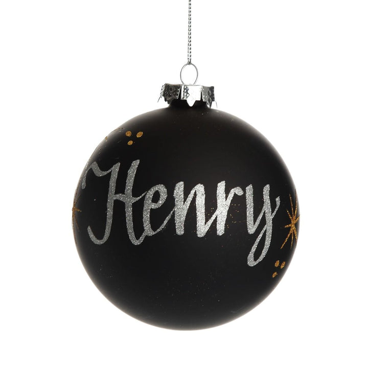 NZ Silver Fern Black Glass Personalised Christmas Bauble