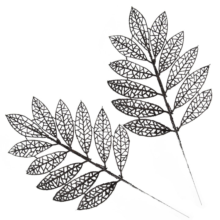 Black Glitter Mesh Leaf Pick - Set of 