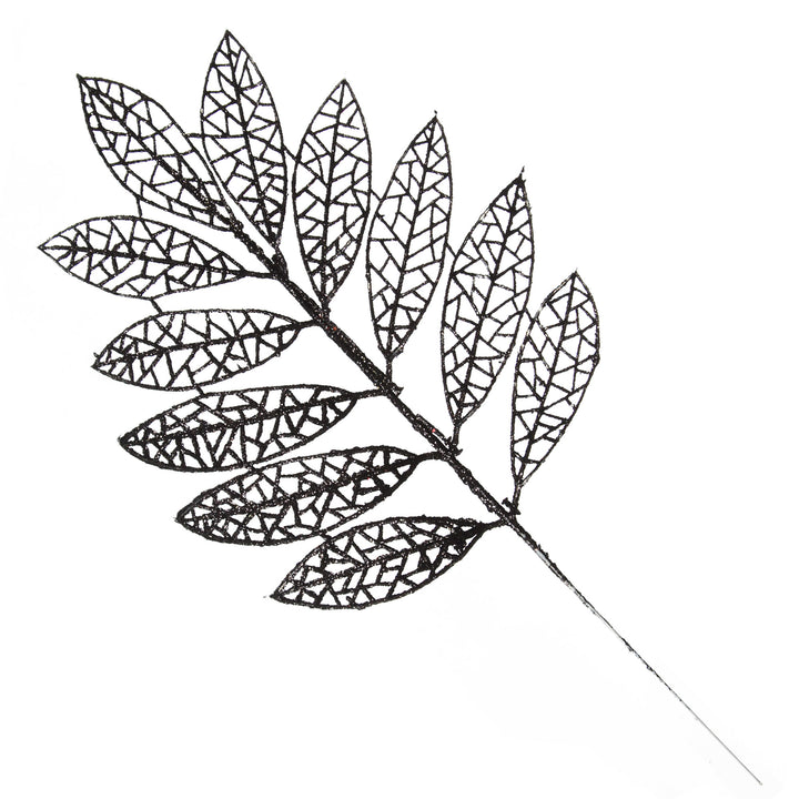 Black Glitter Mesh Leaf Pick