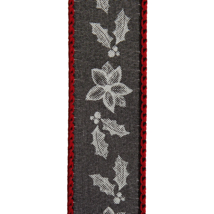 Black Holly with Red Trim Wired Ribbon - 2.2cm