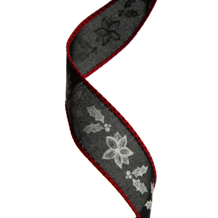 Black Holly with Red Trim Wired Ribbon - 2.2cm