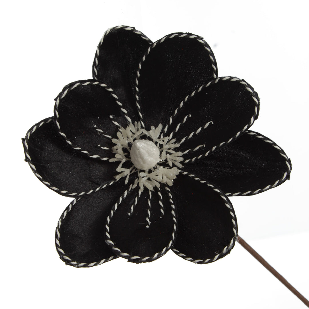 Black Magnolia Flower Stem with Twine Trim
