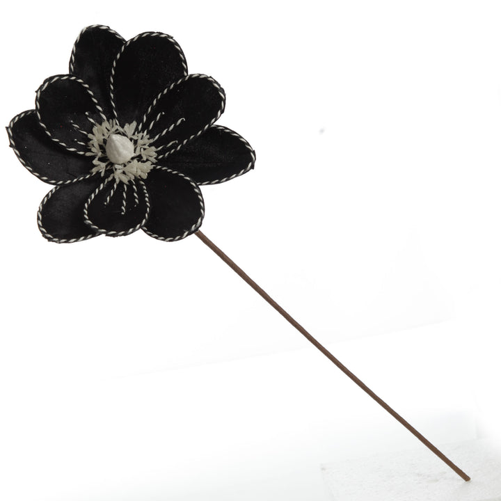 Black Magnolia Flower Stem with Twine Trim