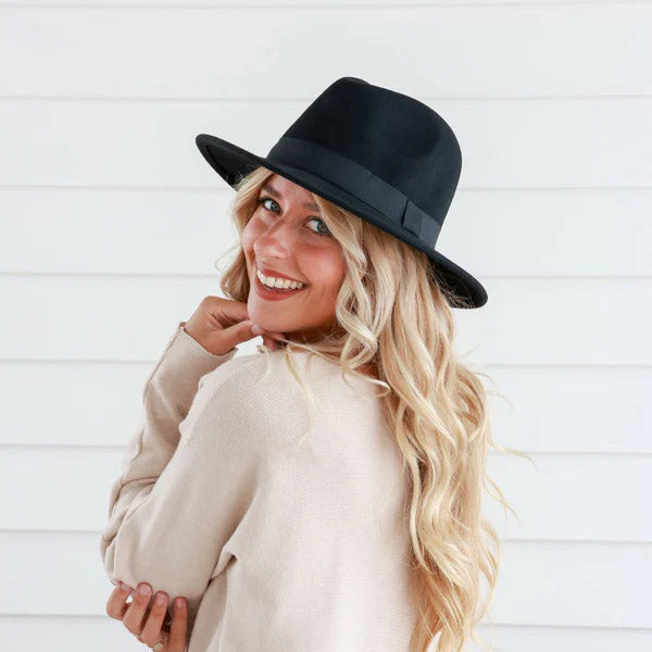 Black Soft Wide Band Fedora Hat