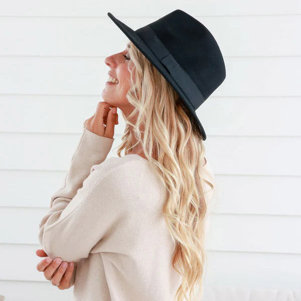 Black Soft Wide Band Fedora Hat