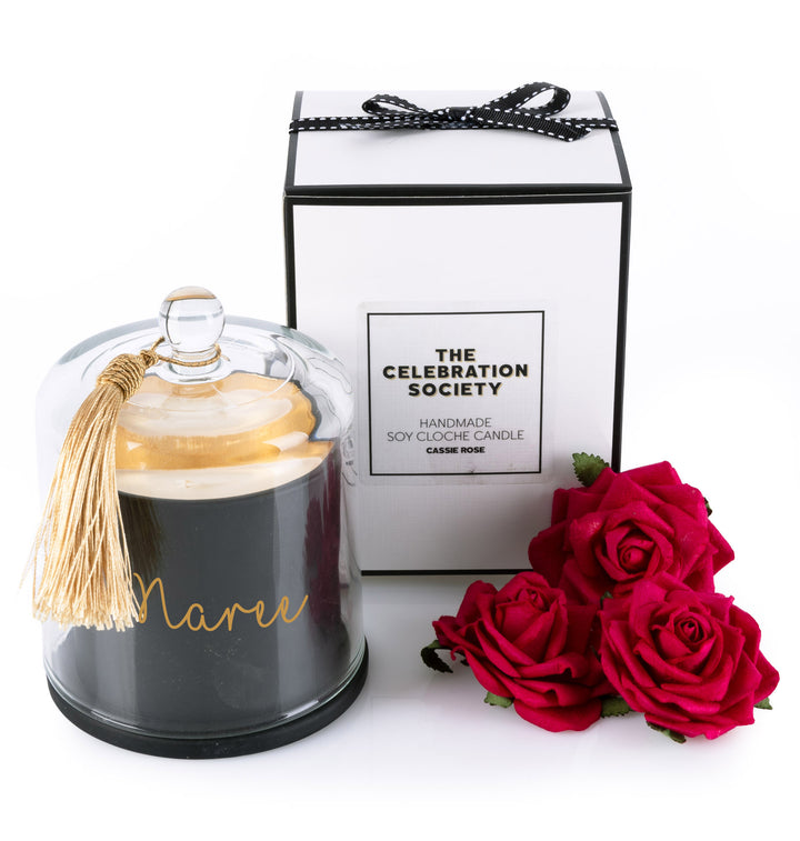 Personalised Black Soy Candle with Glass Cloche