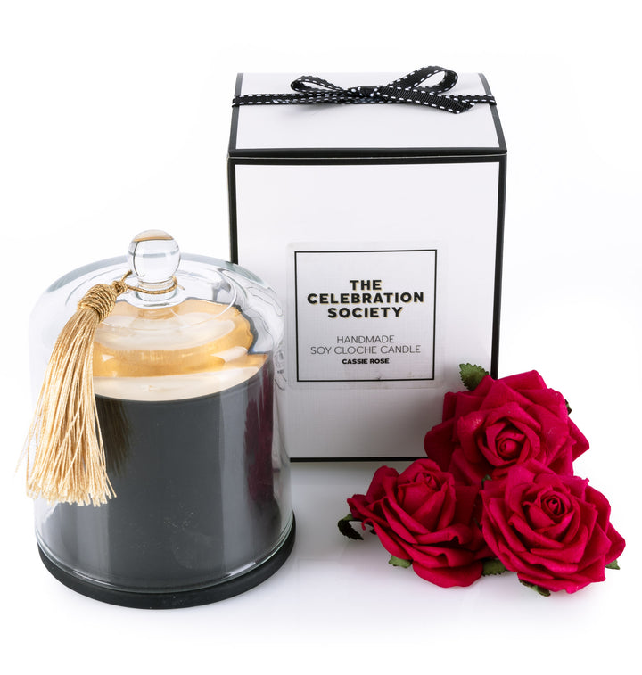 Personalised Black Soy Candle with Glass Cloche