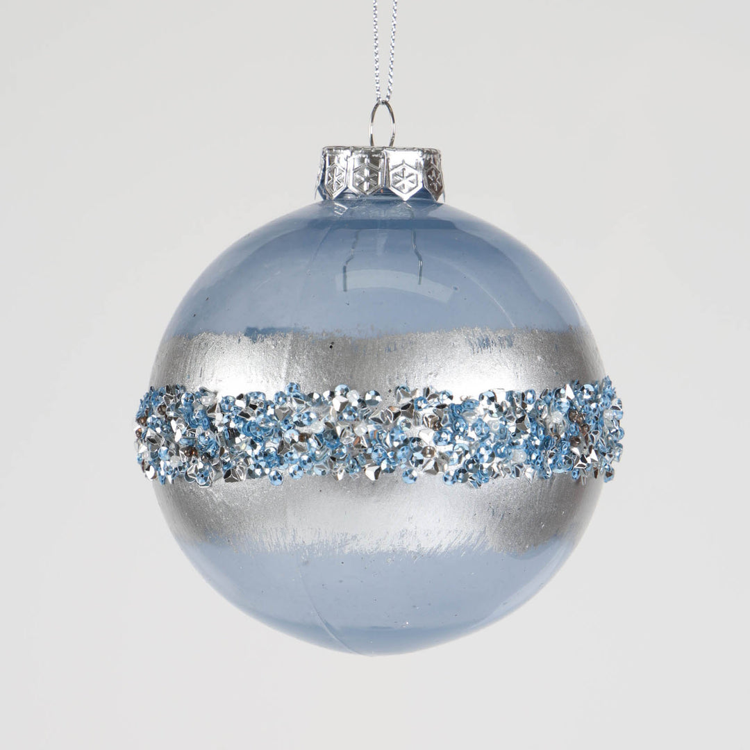 Blue and Silver Bauble with Glitter Detail - Set of 4 - 10cm