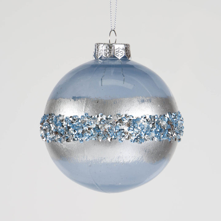 Blue and Silver Bauble with Glitter Detail - Set of 4 - 10cm